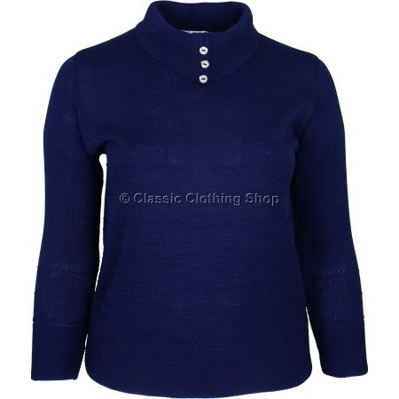 Navy High Leaf Neck Plain Jumper