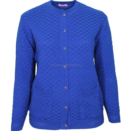 Royal Blue Round Neck Cable Cardigan