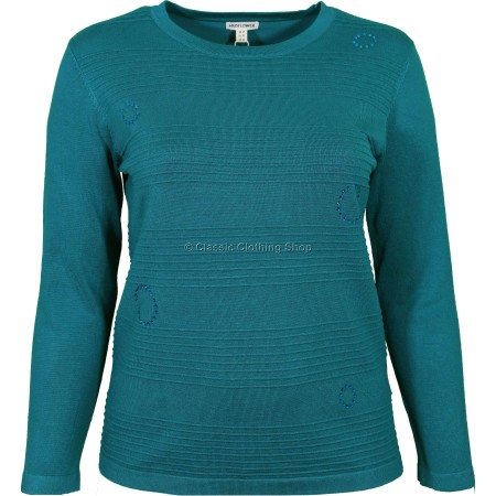 Teal Plain Embellished Jumper