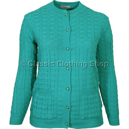 Turquoise Round Neck Cable Cardigan