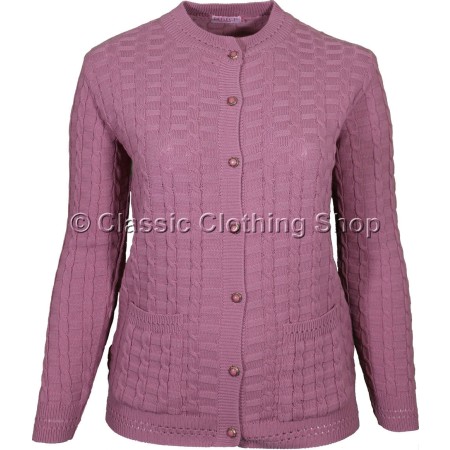 Pink Round Neck Cable Cardigan