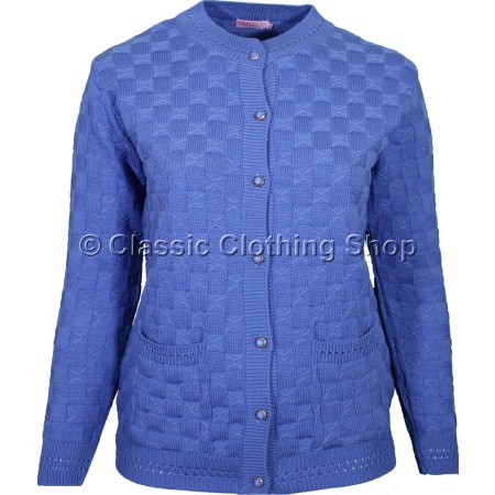 Mid Blue Round Neck Cable Cardigan