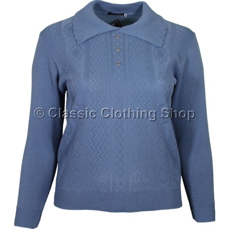 Mid Blue Long Sleeve Collar Jumper