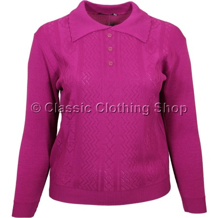 Fuchsia Long Sleeve Collar Jumper