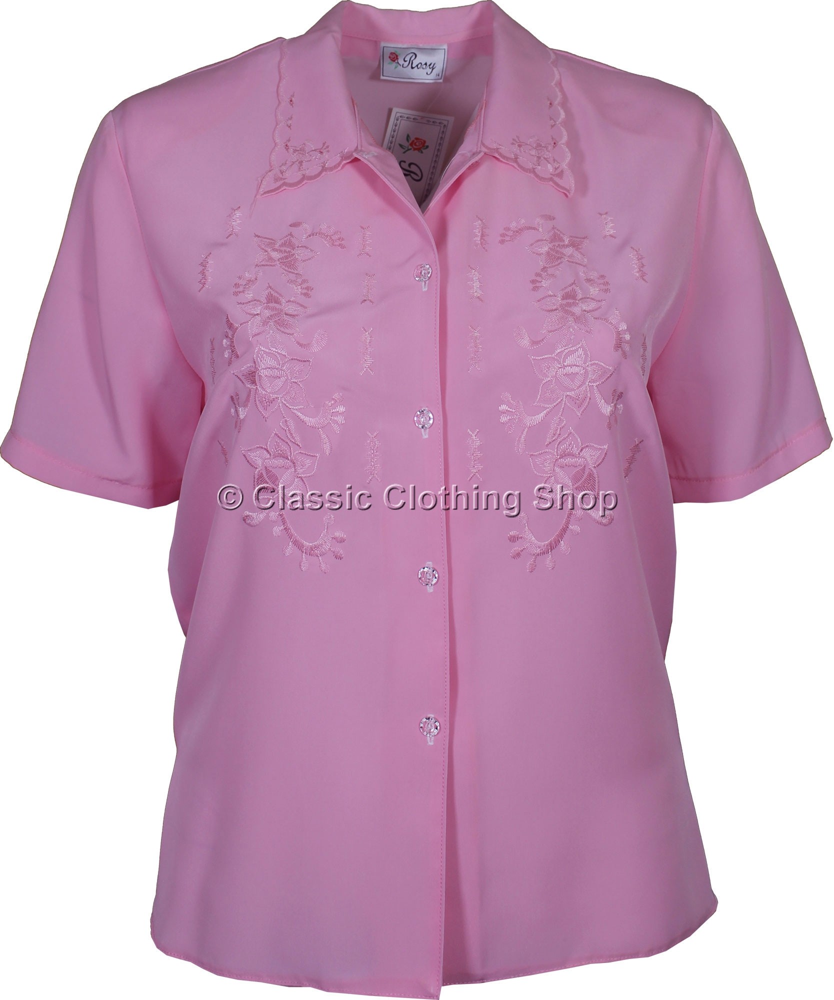 Pink Embroidered Short Sleeve Blouse