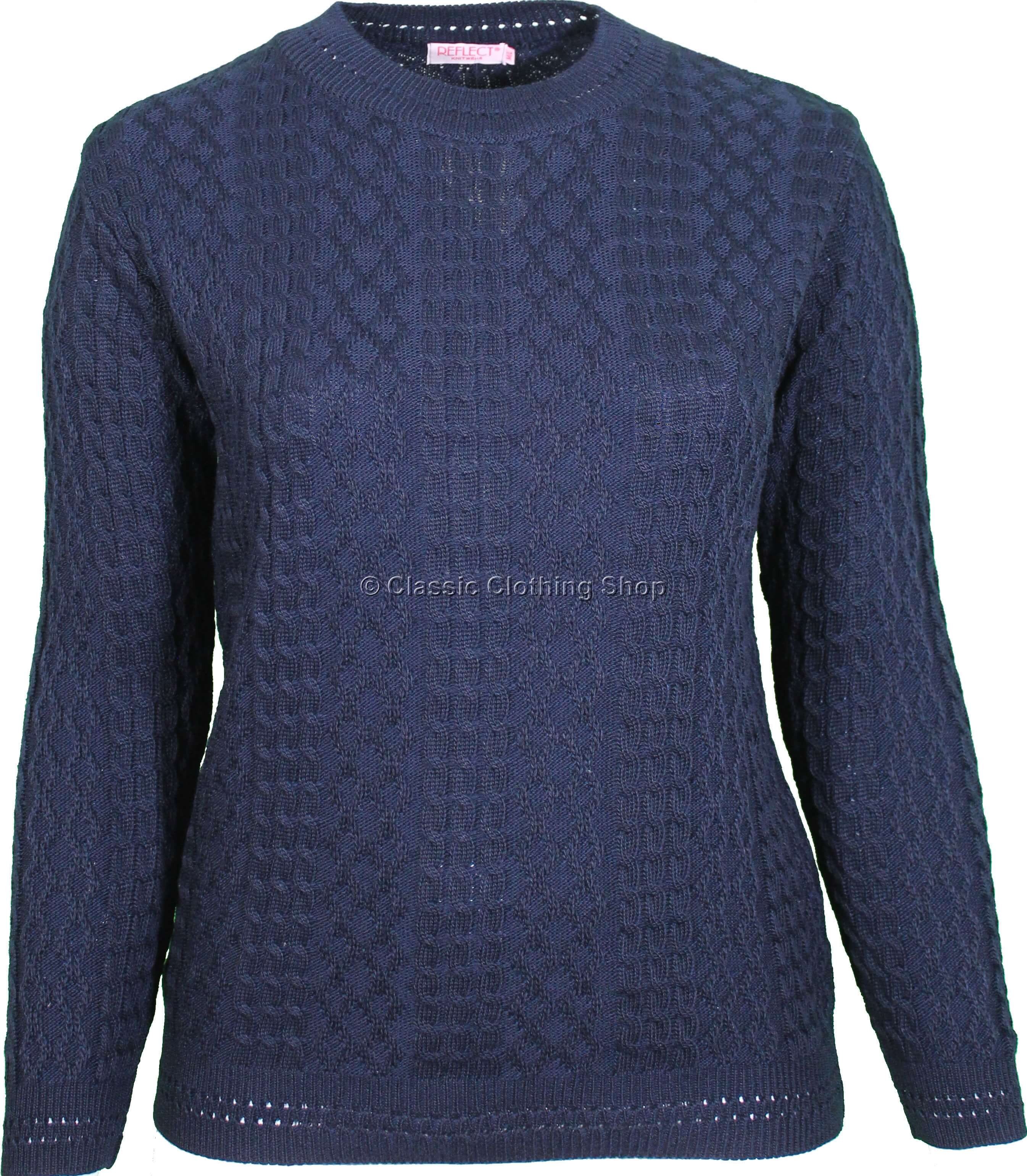 Navy Round Neck Cable Jumper