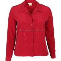 Red Embroidered Long Sleeve Blouse