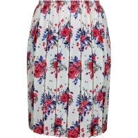 Red & Cream Floral Full Elastic Pleated Print Skirt