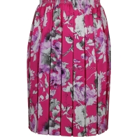 Lilac & Pink Floral Full Elastic Pleated Print Skirt