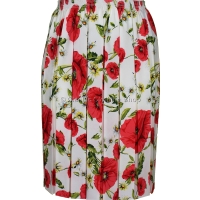 Red Floral Full Elastic Pleated Print Skirt