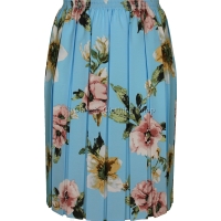 Aqua Floral Full Elastic Pleated Print Skirt