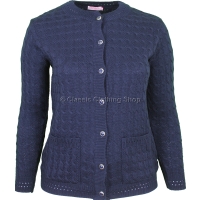 Navy Round Neck Cable Cardigan