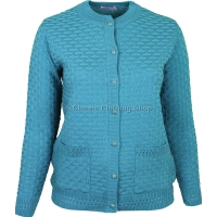 Turquoise Round Neck Latice Cable Cardigan