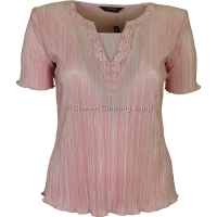 Pink Short Sleeve Plisse Top