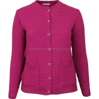 Raspberry Round Neck Lattice Cable Cardigan