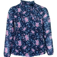 Navy Floral Long Sleeve Chiffon Blouson Top