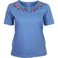 Blue Floral Embroidered T-Shirt Top