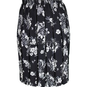 Black & Cream Floral Naomee Full Elastic Pleated Print Skirt