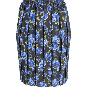Blue & Black Floral Naomee Full Elastic Pleated Print Skirt