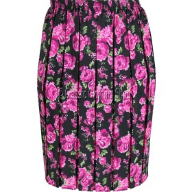 Black & Pink Floral Naomee Full Elastic Pleated Print Skirt