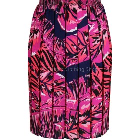 Hot Pink Floral Full Elastic Pleated Print Skirt