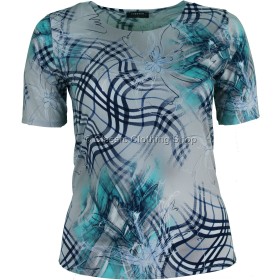 Turquoise & Grey Abstract Printed Slinky Top