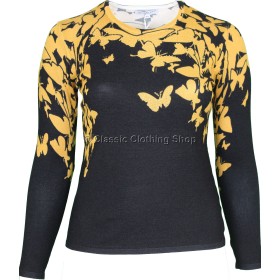 Mustard Butterfly Round Neck Long Sleeve Jumper 