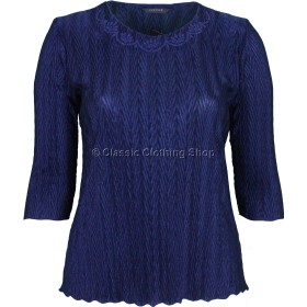 Navy Three Quarter Sleeve Plisse Top