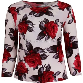 Red Rose Printed Slinky Top