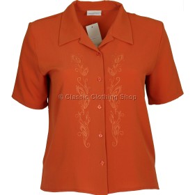Coral Embroidered Waffle Short Sleeve Blouse