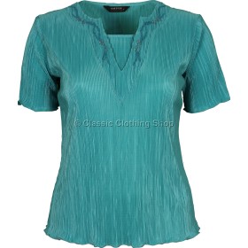 Teal Short Sleeve Plisse Top