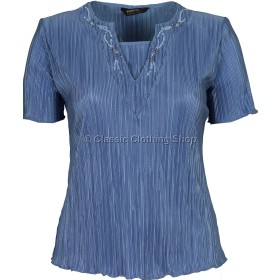 Deep Blue Short Sleeve Plisse Top