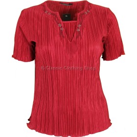 Red Short Sleeve Plisse Top