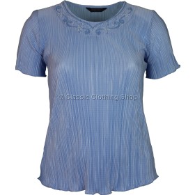 Blue Short Sleeve Plisse Top