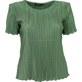 Sage Green Short Sleeve Plisse Top