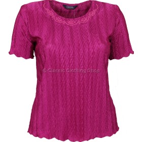 Magenta Short Sleeve Plisse Top