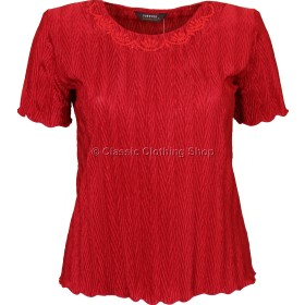 Red Short Sleeve Plisse Top