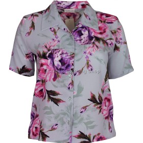 Grey Printed Waffle Short Sleeve Blouse