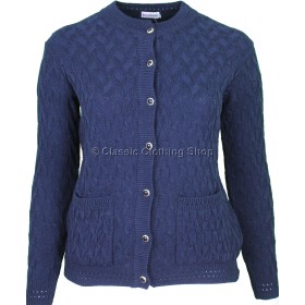 Navy Round Neck Cable Cardigan