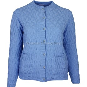 Blue Round Neck Cable Cardigan