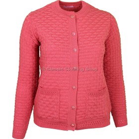 Coral Round Neck Latice Cable Cardigan