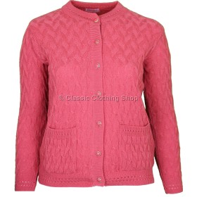 Coral Round Neck Cable Cardigan