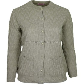 Beige Round Neck Cable Cardigan