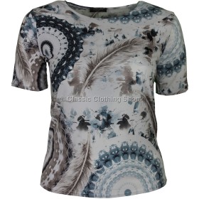 Taupe Feather Printed Slinky Top