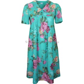 Teal Floral Short Sleeve Smock Dress