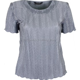 Silver Grey Short Sleeve Plisse Top