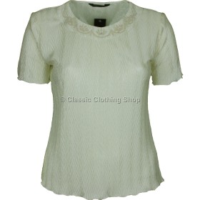Cream Short Sleeve Plisse Top
