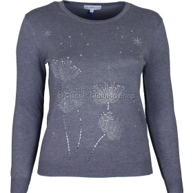 Grey Plain Round Neck Long Sleeve Jumper 