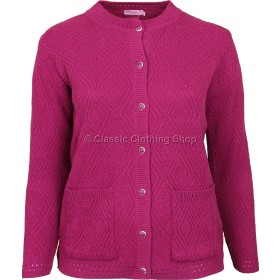 Raspberry Round Neck Cable Cardigan