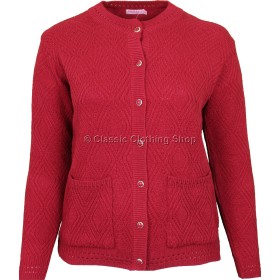 Red Round Neck Cable Cardigan